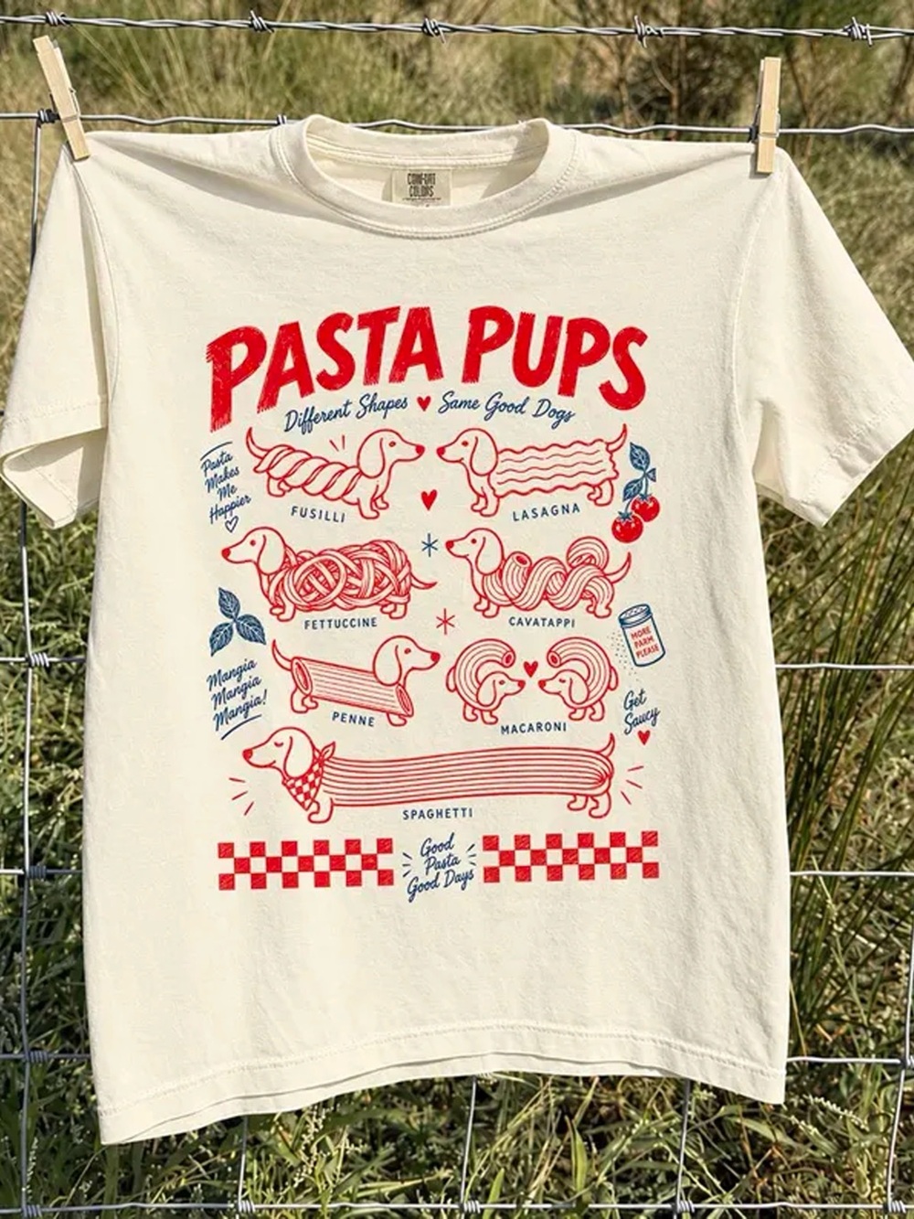 Pasta Pups Dachshund Dog Mom Comfort Colors Ivory Graphic Tee
